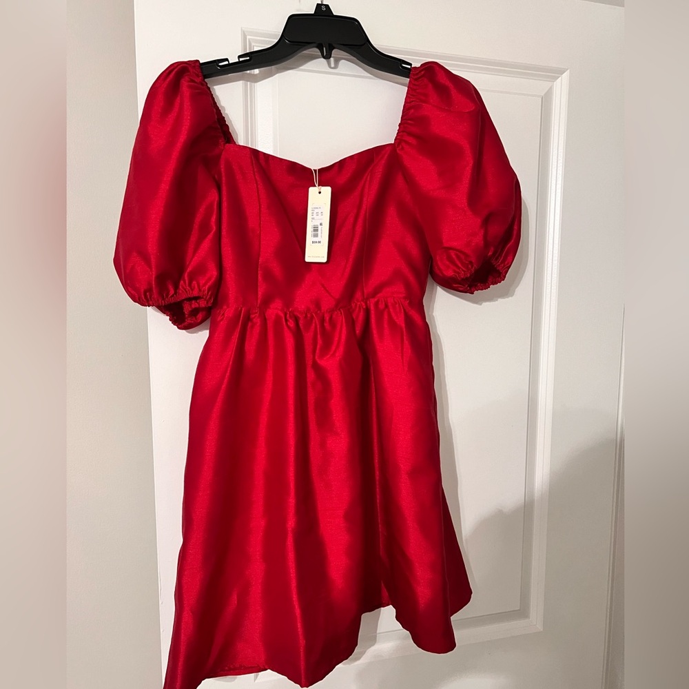Copper Key NWT Red Puff Sleeve Square Neck Mini Dress